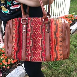 NEW faux leather and woven front satchel